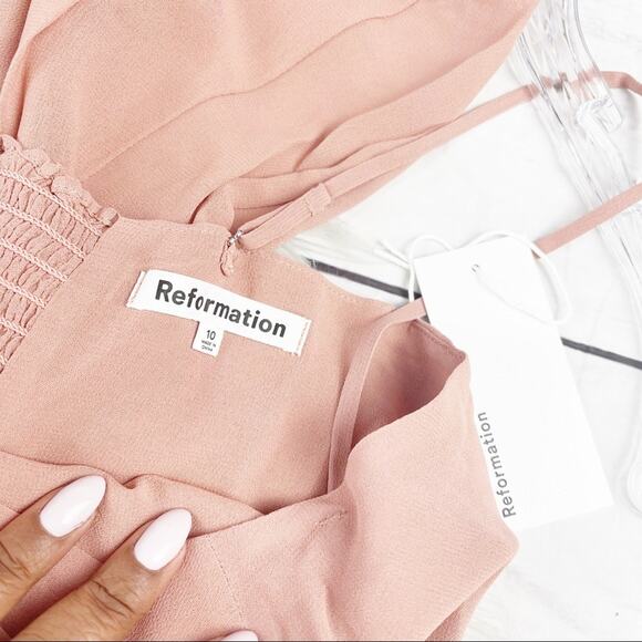 Reformation Women's Indrid Side Slit Fitted bodice Dress in Praline Pink Size 10 - Picture 3 of 5